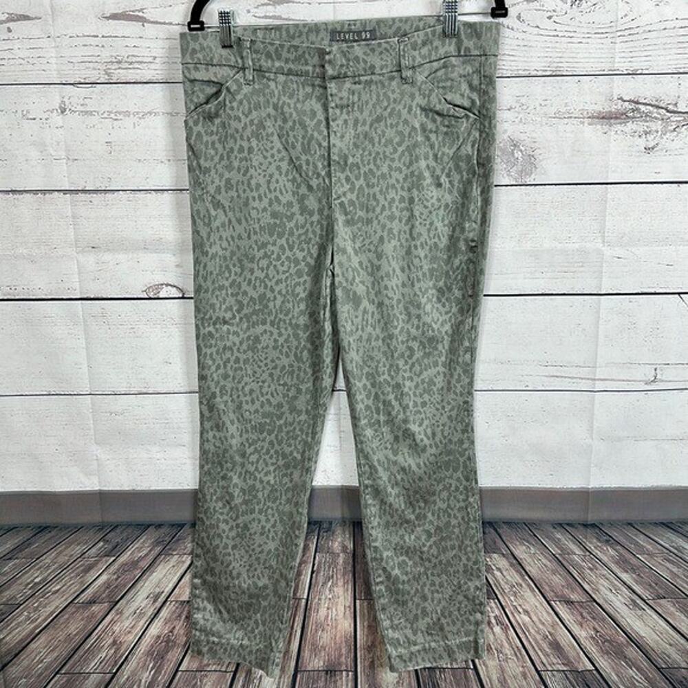 Level 99 Pants Womens 32 Gray Silver Cheetah‎ Straight Leg Twill High Rise